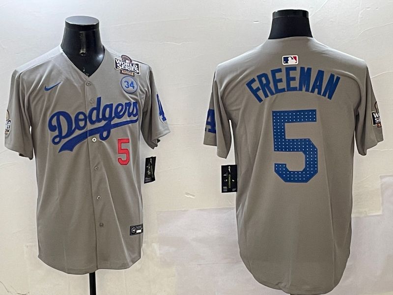 Men Los Angeles Dodgers 5 Freeman Grey Blue Fashion Game 2025 Nike MLB Jersey style 3262
